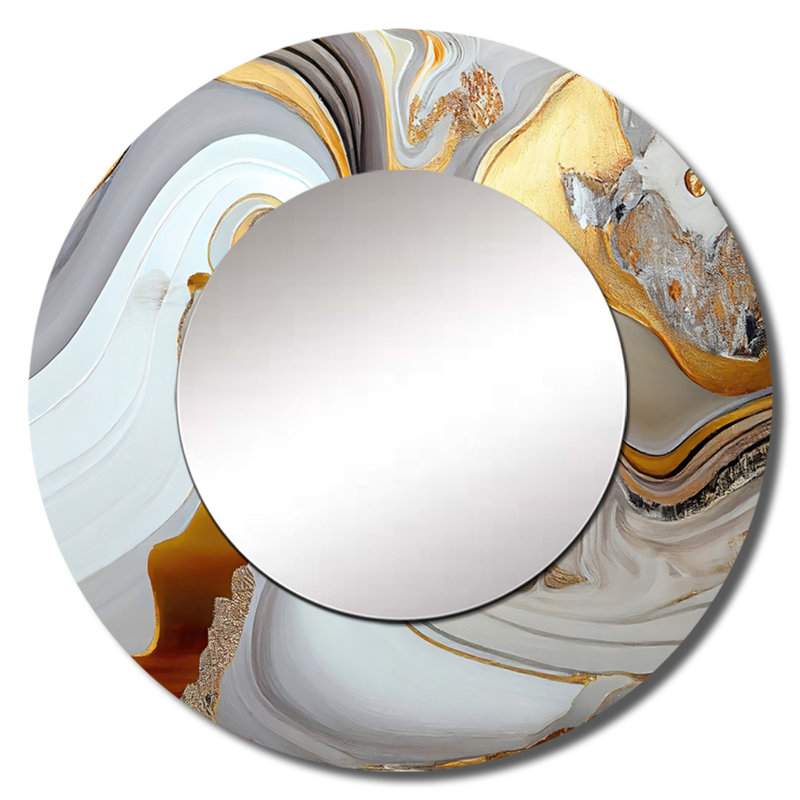 Décoration murale dorée abstraite en marbre VI - Miroir rond transitionnel moderne_MTMIR56267, 36 po x 36 po