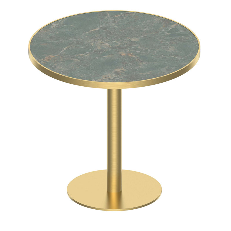 Table de salle à manger ronde ronde avec plateau en faux marbre, structure en métal robuste, assemblage facile, diamètre compact de 31,5 pouces pour les petits espaces.