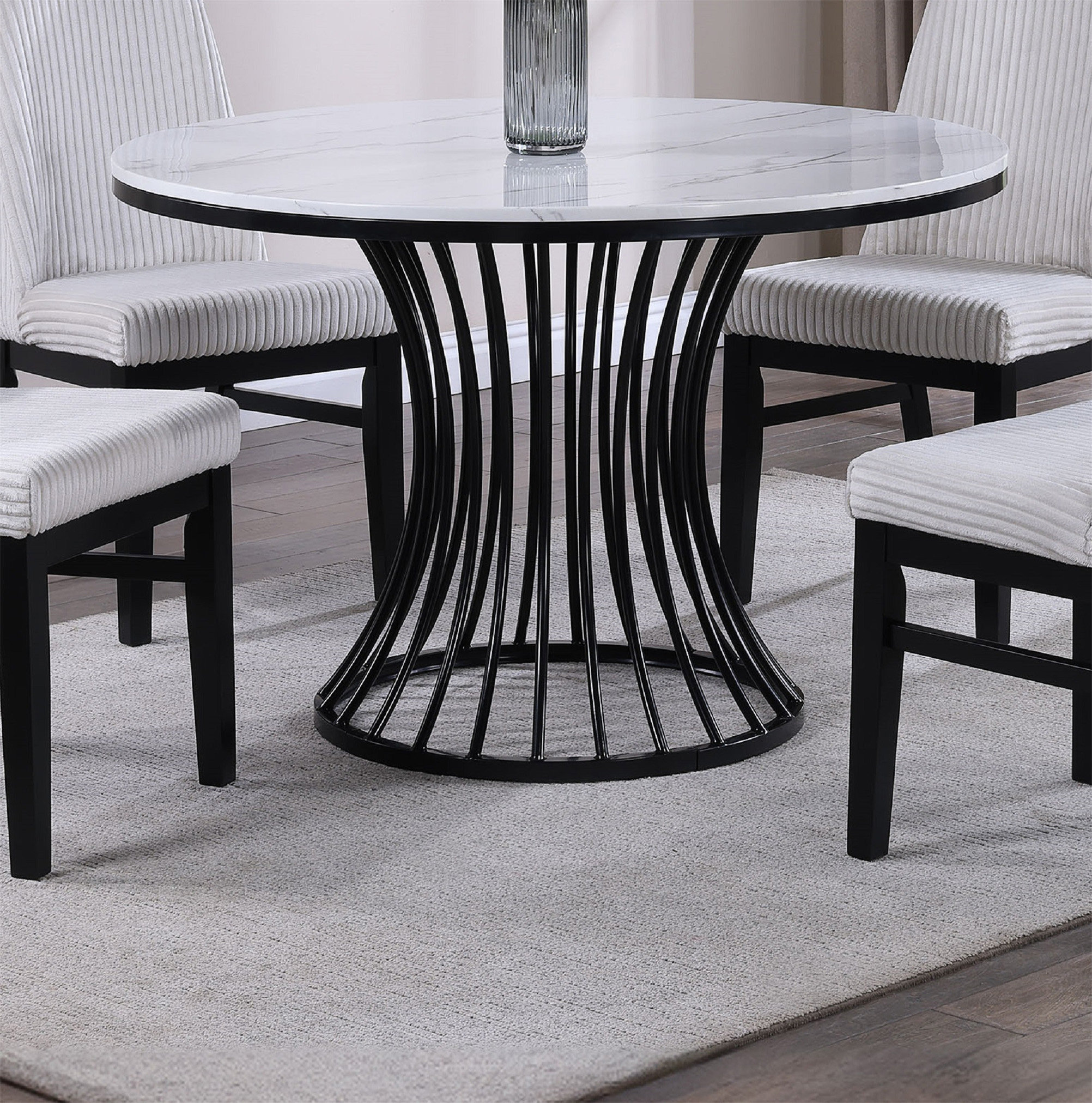 Brayden Studio 1Pc Unique White Faux Marble Round Table Cage Like Base ...