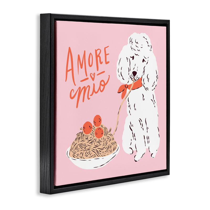 Cadre flottant Amore Mio Pasta Poodle, design par Krissy Mast, Cadre flottant noir de jais, H 18 po x l 18 po