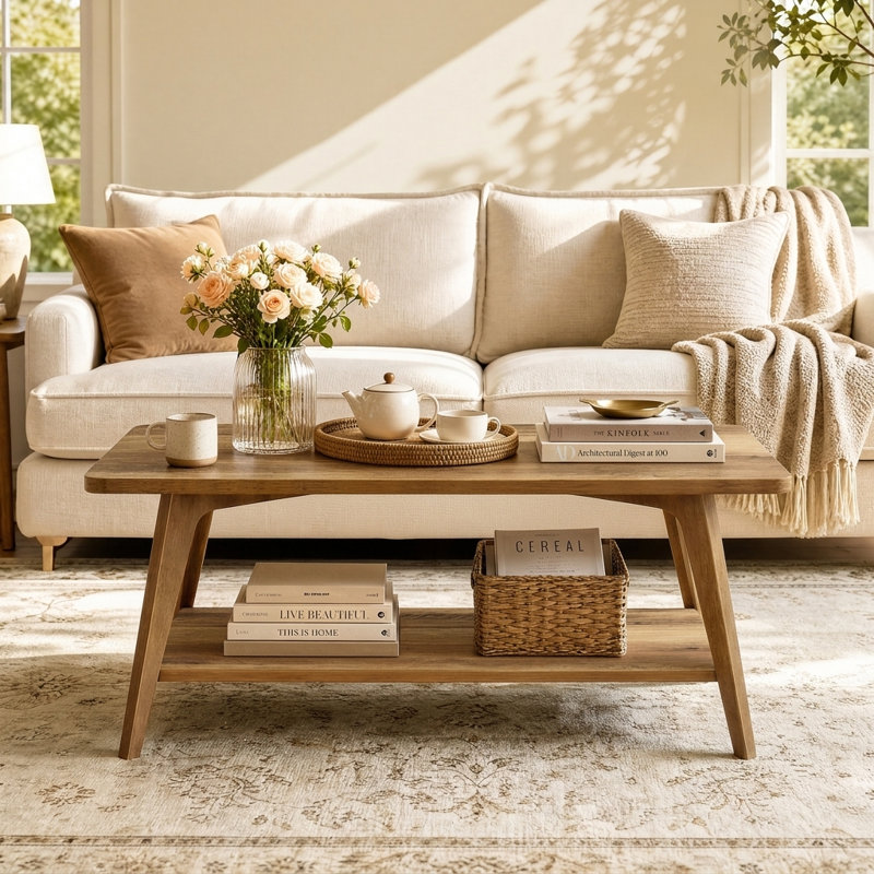 Table basse de 39,4 po avec rangement pour le salon, Brun