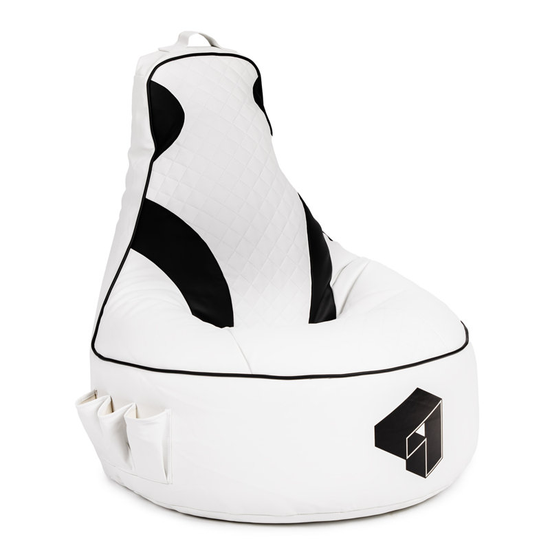  Faux Leather Gaming Bean Bag Chair, White Faux Leather