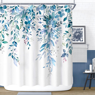 Ensemble de rideaux à vigne avec guirlandes de fleurs bleues et feuilles d'eucalyptus 72 po x 72 po