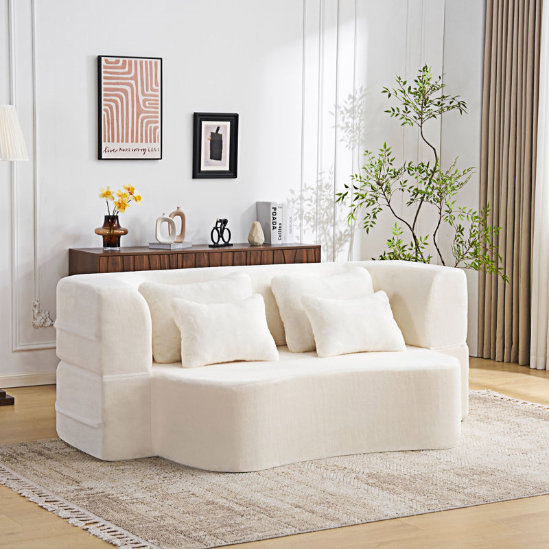 Floor Sofa Couch With Pillows, White