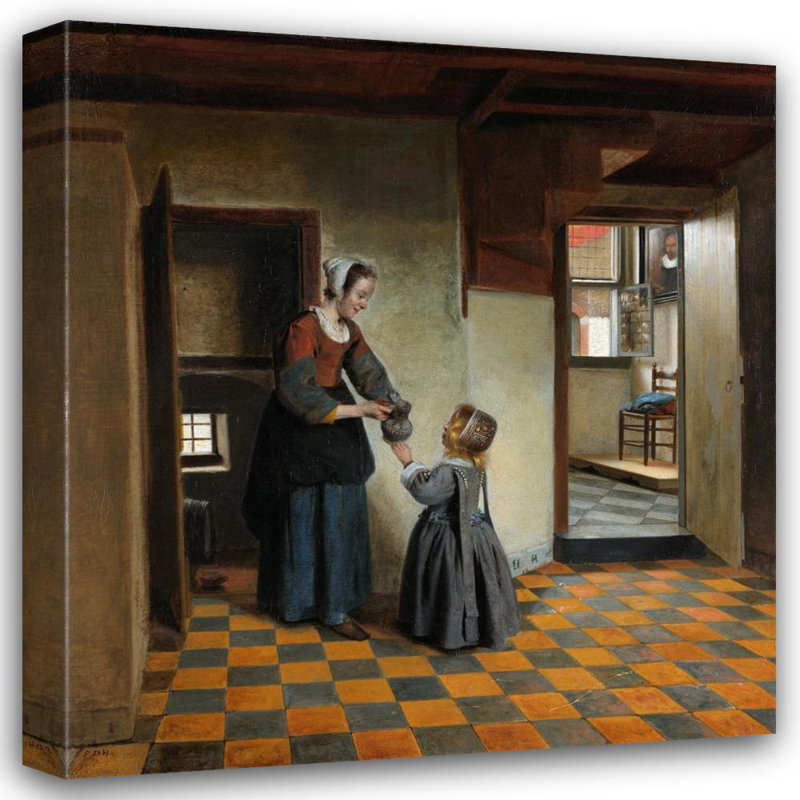"Woman with a Child in a Pantry" by  Pieter De Hooch - Gallery Wrap Canvas Wall Art, 24" H x 17" W