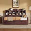 Lit de jour avec tiroirs de rangement, lit de jour en bois avec tablette de rangement pour tête de lit, lit de jour de style rétro pour chambre à coucher, salon, chambre d'amis, aucun sommier nécessaire, assemblage facile, espresso