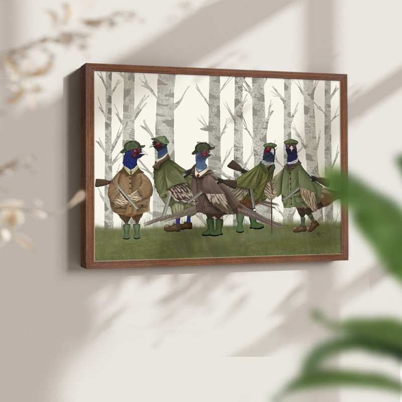 Faisan du groupe de tir 3 - Reproduction encadrée - Restickable, H 16 po x l 20 po, Noyer