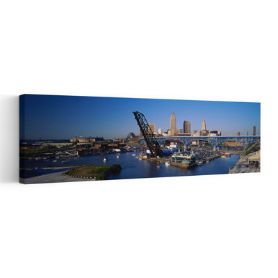 High angle view of boats in a river Cleveland Ohio USA 1 Piece Wrapped Canvas Panoramic Wall Art