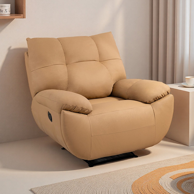 Single Manual Living Room Faux Leather Recliner, Light Coffee