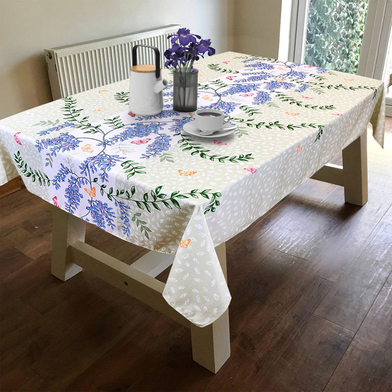 Spring Floral Wisteria Printed Nature Botanic Easy-Care Fabric Tablecloth, 120" x 60"