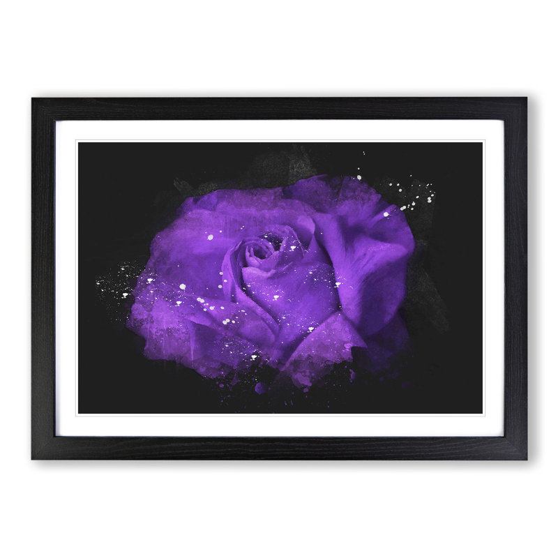 Purple Rose Flower Vol.3 - Single Picture Frame Print on Wood, Black Framed, 27cm H x 36cm W x 2cm D