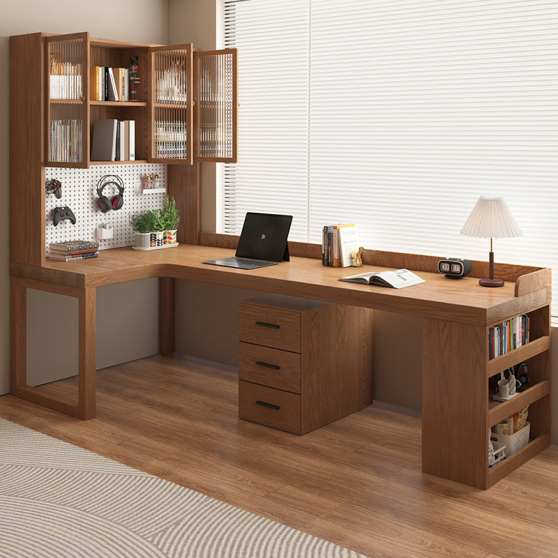 Bureau rectangulaire brun en bois massif et verre, H 29,53 po x l 62,99 po x P 47,24 po