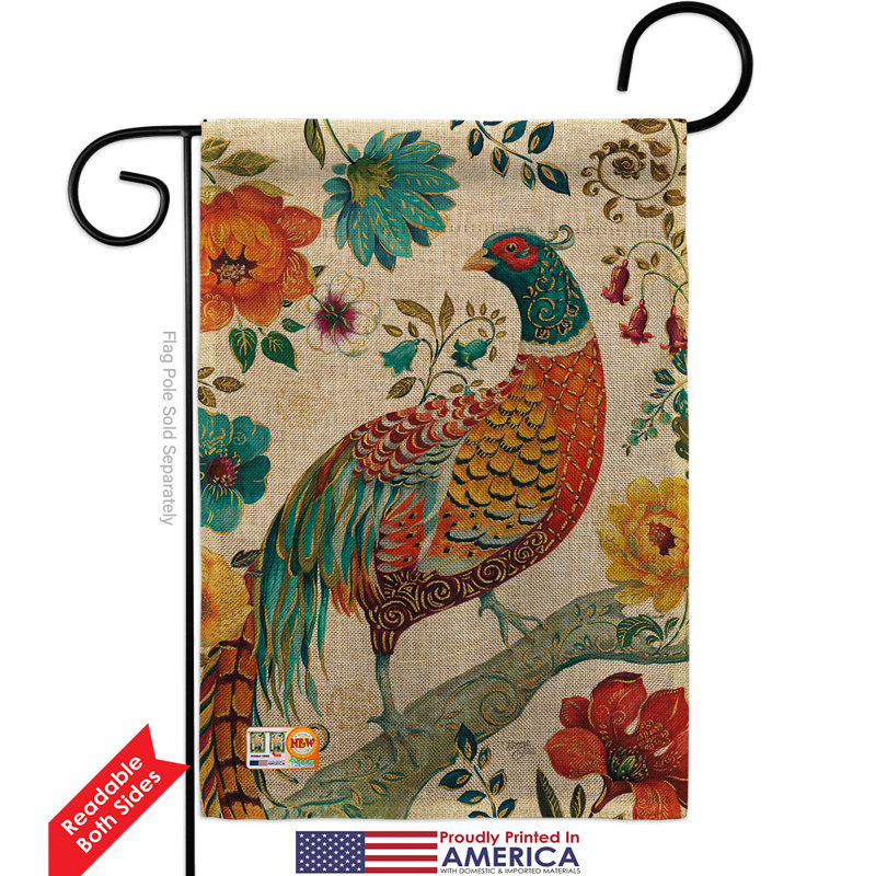 Suzani peacock 2 côtés en polyester 19 x 13 po drapeau de jardin