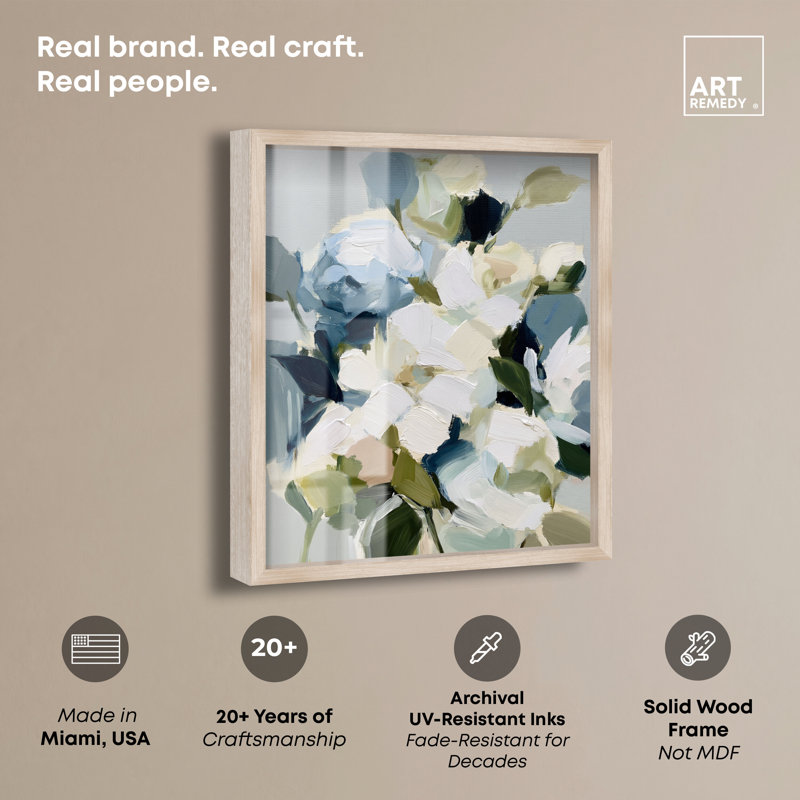 Art mural de fleurs arctiques bleues arctique, H 20 po x l 16 po, Cadre en chêne naturel