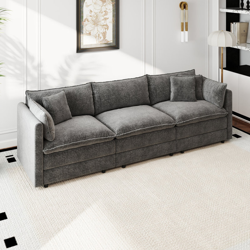 Canapé en chenille moderne, Gris, H 33,85 po x l 112,20 po x P 35,82 po, 3