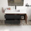 Meuble-lavabo moderne 48 po en noyer avec lavabo une pièce à surface solide blanc brillant et tiroirs noirs doux, meuble-lavabo mural flottant