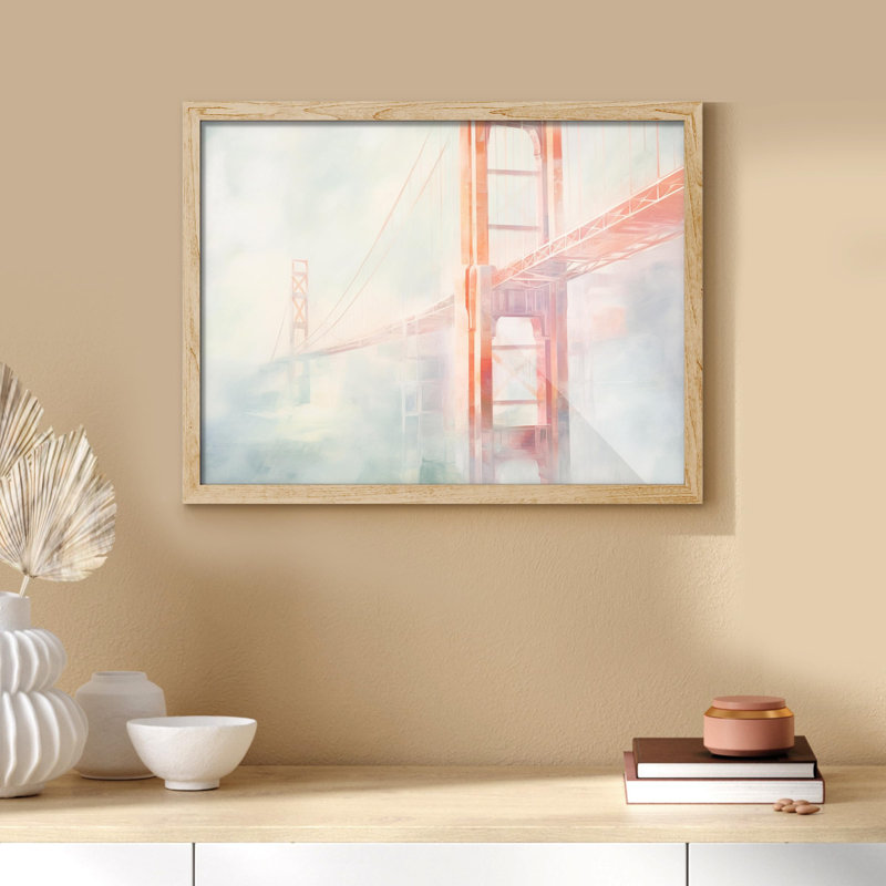 «Misty Golden Gate Bridge Soft Tones Landscape» sur papier, Naturel, H 12 po x l 16 po