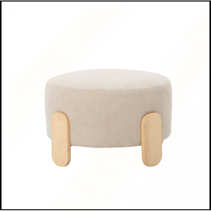 Repose-pieds rond de 24,8 po avec tissu en peluche doux et pieds en bois naturel pour la maison et le bureau