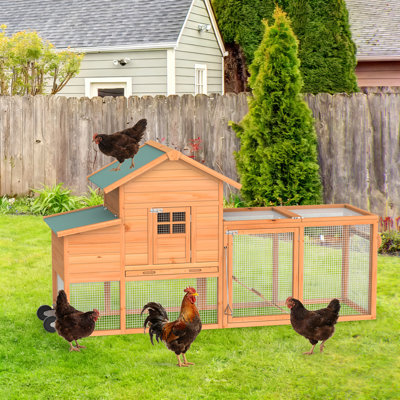 Mobile Chicken Coop With Wheels Outdoor Wooden Hen House Rabbit Hutch Large Poultry Cage With Run, Asphalt Roof, Nesting Box