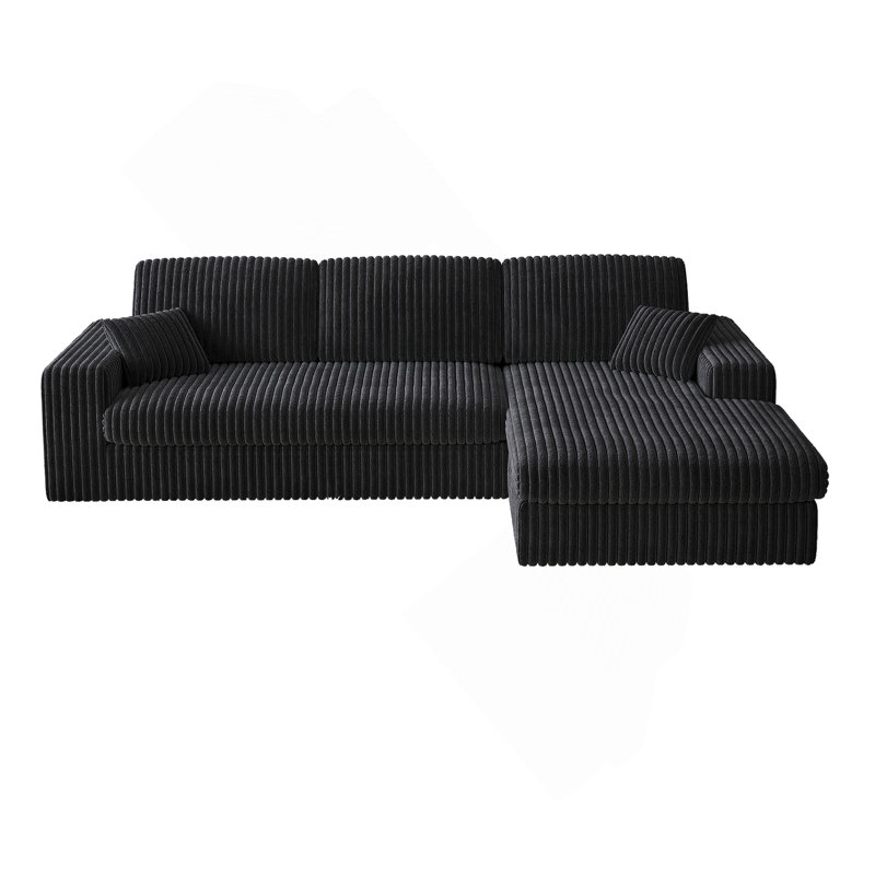 114.5'Modern Corduroy Modular foam Sofa, Recliner Seat reversible Sofa, 2-in-1 Sofa with Recliner and L-Shaped Sofa Combination with Three Cushion Neck Pillow Combination and Two Throw Pillows