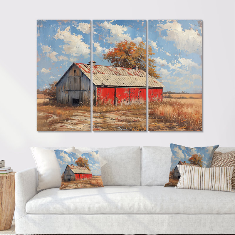 Red Grey Summer Barn Breeze " Red Grey Summer Barn Breeze " 3 - Pieces, Toile tendue, H 32 po x l 48 po