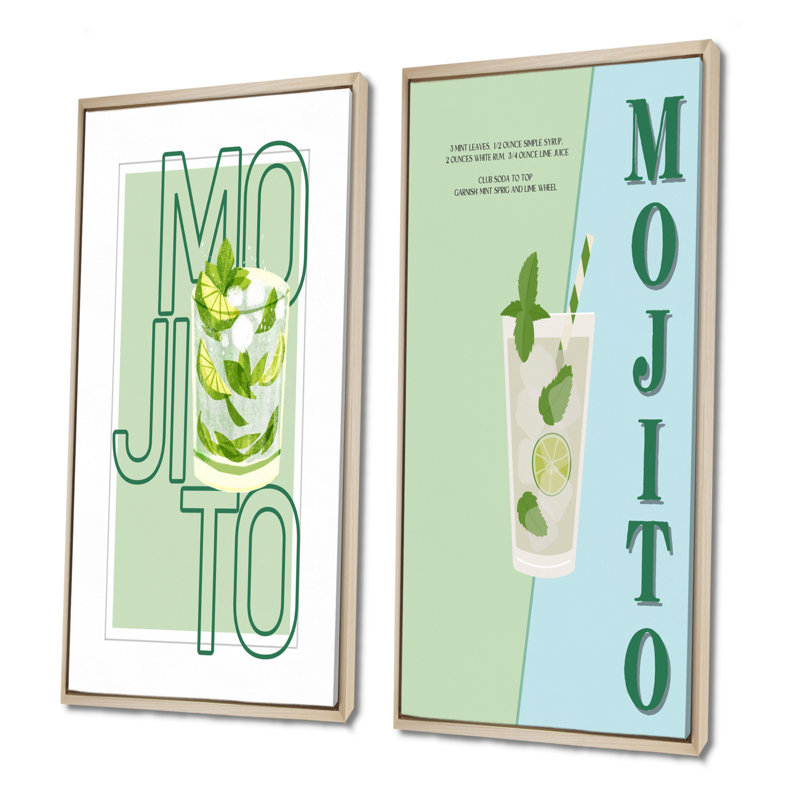 Mojito Traditional Cuban Punch III - Art mural 2 pièces, H 28 po x l 24 po, Cadre flottant érable