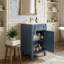 Meuble-lavabo de 18 po de style français avec lavabo en céramique, structure en bois massif, porte à fermeture en douceur et tablette réglable (blanc / bleu)-706582397