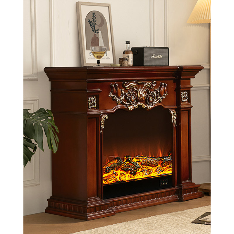 American-style electronic simulation flame fireplace, 39.37" H x 47.24" W x 12.99" D, Brown