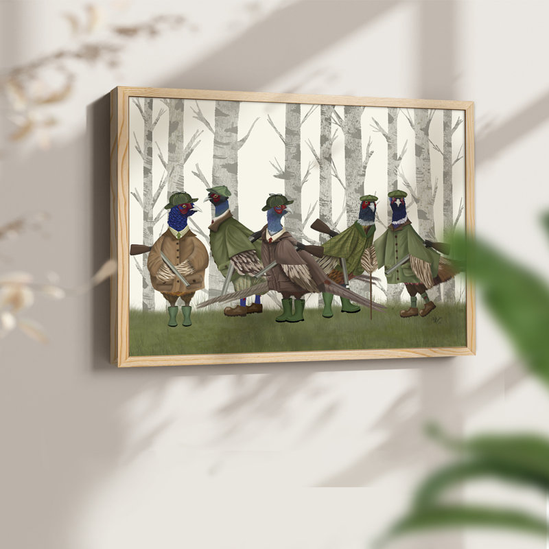 Pheasant Shooting Party Group 3 -Framed Print - Restickable, 8" H x 10" W, Natural