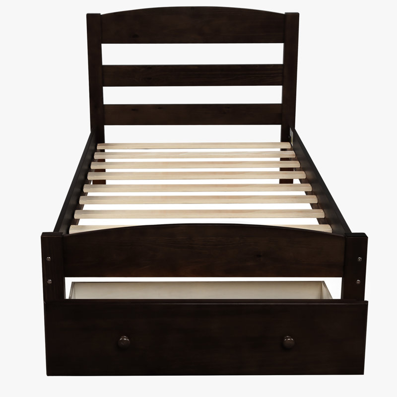 Twin Platform Bed Frame, Finish, 10 Wood Slats For Mattress Stability And Support, Storage Drawer Bedroom Organization In , Slats, With Easy - Rolling , Elegant