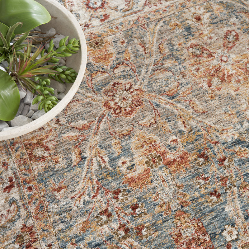 Sahar Bordered Blue Area Rug, Rectangle 5'3" x 7'8"