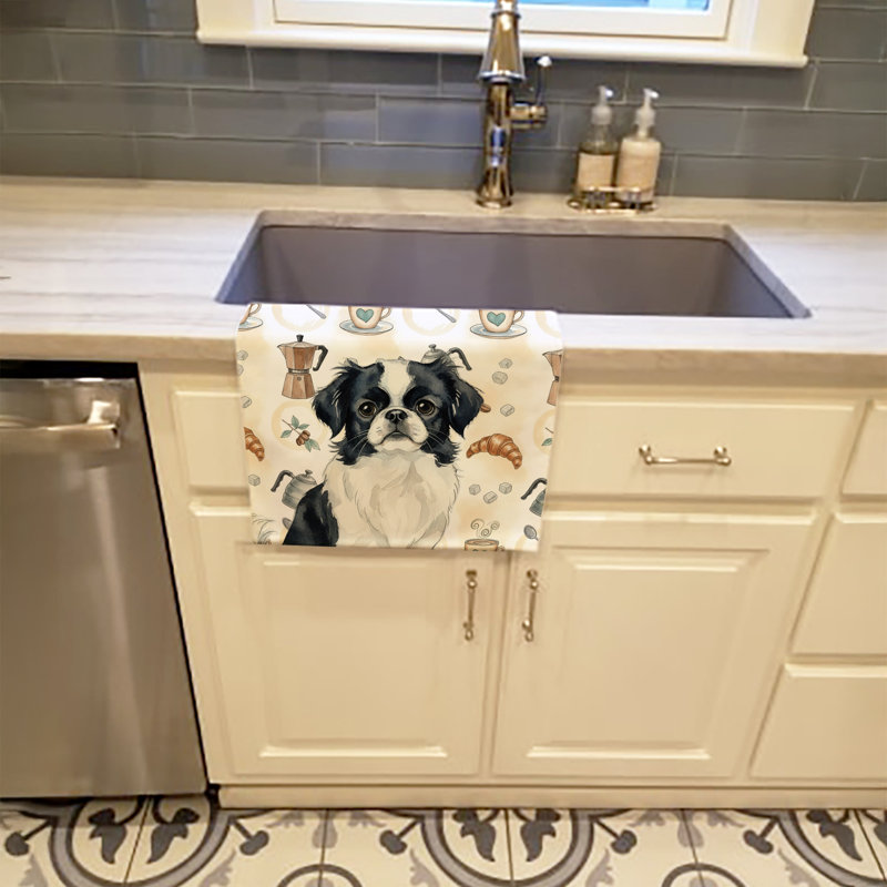 Black and White Japanese Chin Coffee Bar Kitchen Towel, Black and White Japanese Chin