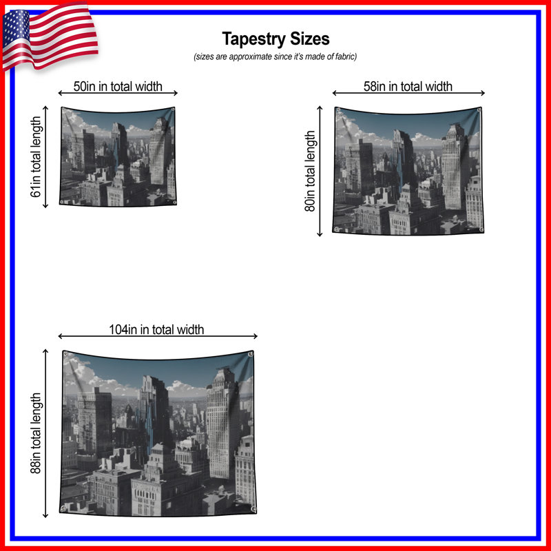 Tapisserie murale New York City Skyline - Décoration murale gratte-ciel, 68 po H x 80 po L avec 4 œillets