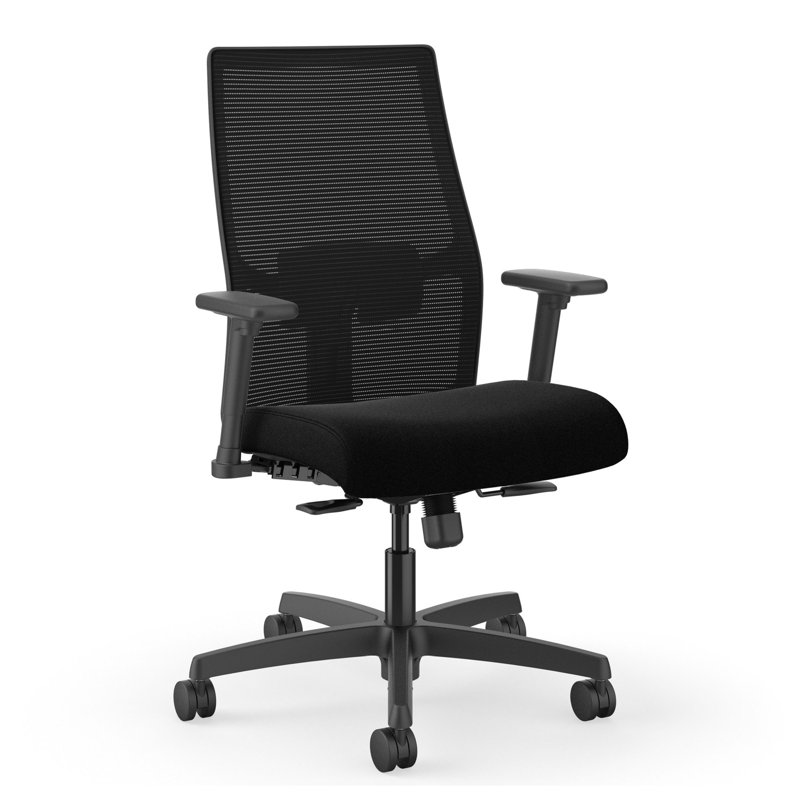 Chaise de travail à dossier moyen HON Ignition 2.0, inclinaison standard, structure noire, noir, Noir, Inclinaison standard