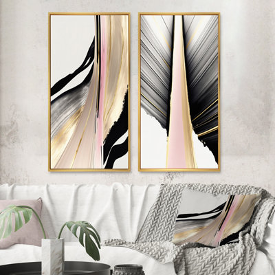 «Minimalisme rose et doré cubique fusion VII», 2 pièces sur toile