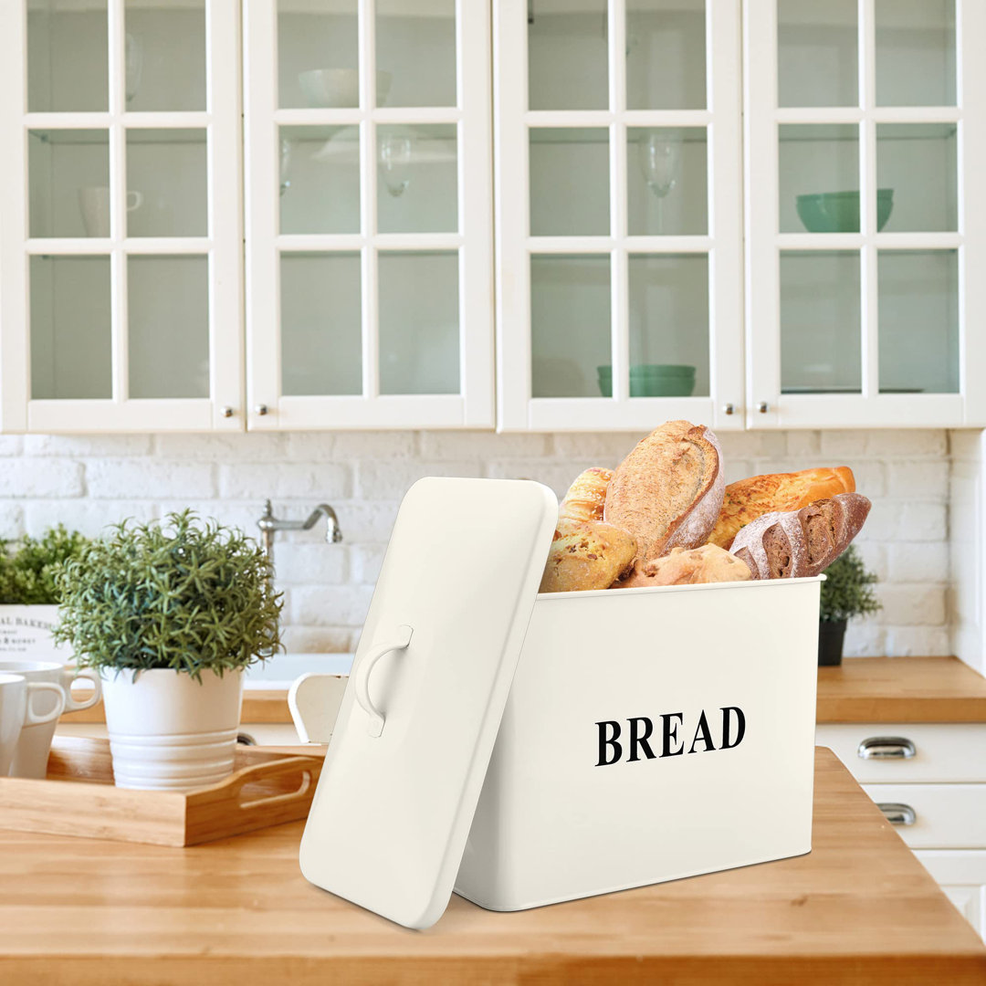 Extra-Large Vintage Metal Bread Bin with Lid – Space-Saving Black Loaf Storage for Countertop.