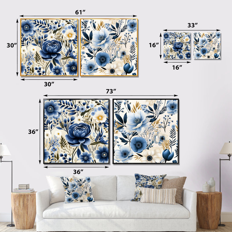 Chatsworth - Ensemble de 2 décorations murales florales, Cadre blanc, H 16 po x l 33 po x P 1 po