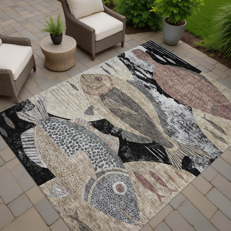Machine Washable Indoor/Outdoor Chantille ACN2447 Coastal Rug, 10' x 14', Black