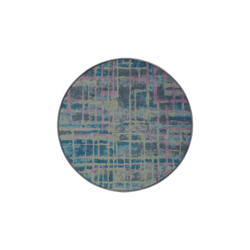 Machine Washable Gray Area Rug, Round 3'