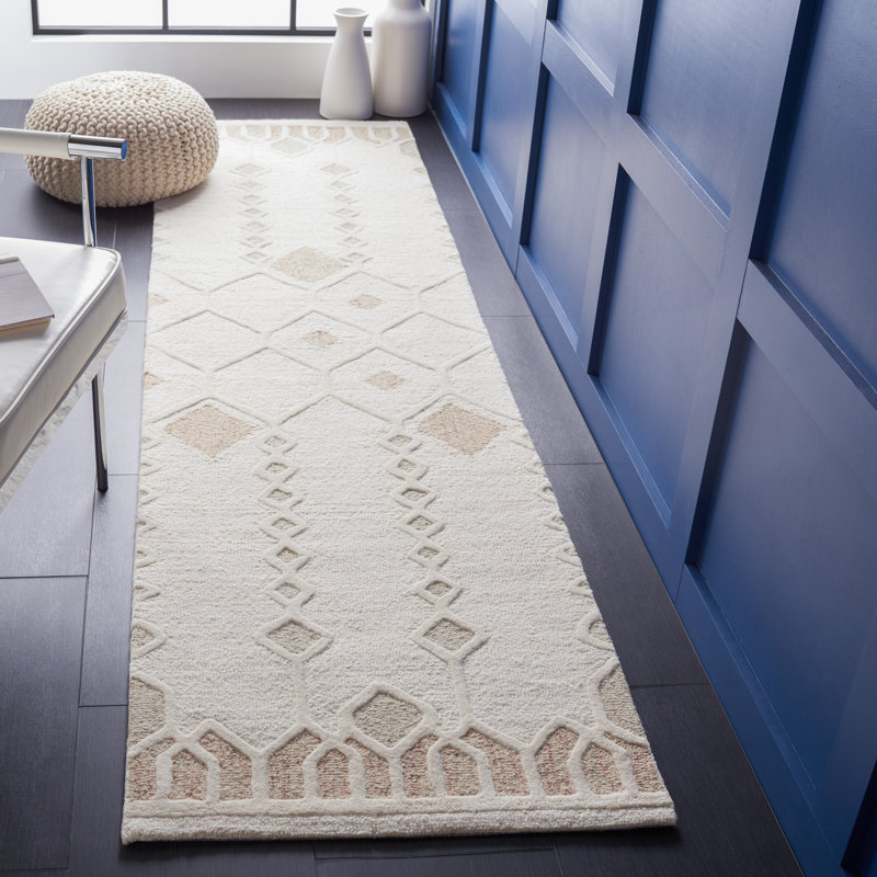 Tapis ivoire en laine / coton touffeté à la main Artistry, Tapis de couloir 2 pi 3 po x 9 pi