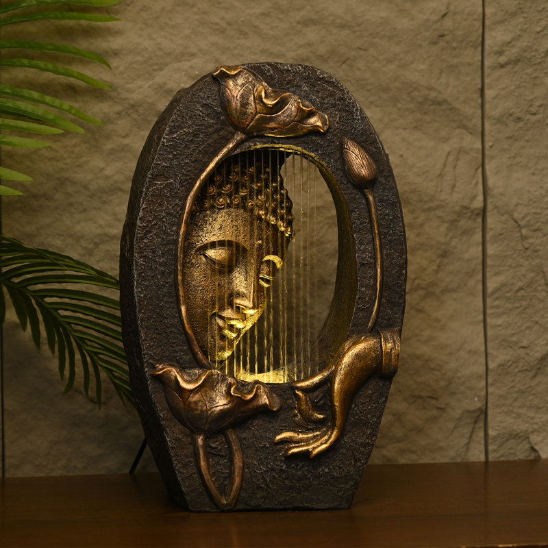 Floor Buddha Statue Resin With Waterfalls With LED Light And Auto Pump