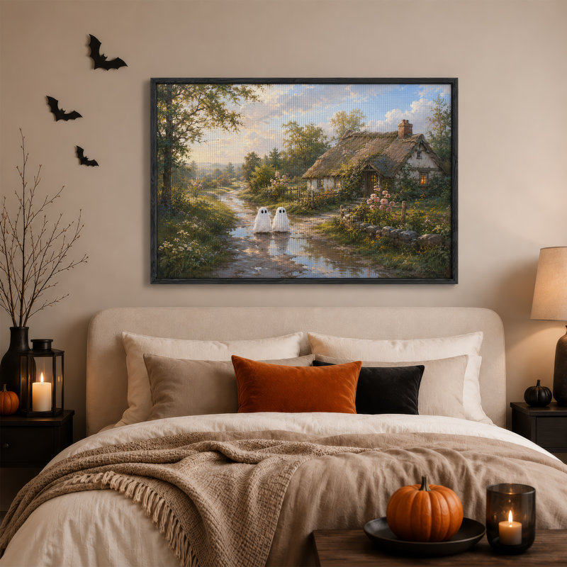 Art mural sur toile, "Deux fantômes debout dans une flaque de chaume", H 36 po x l 48 po