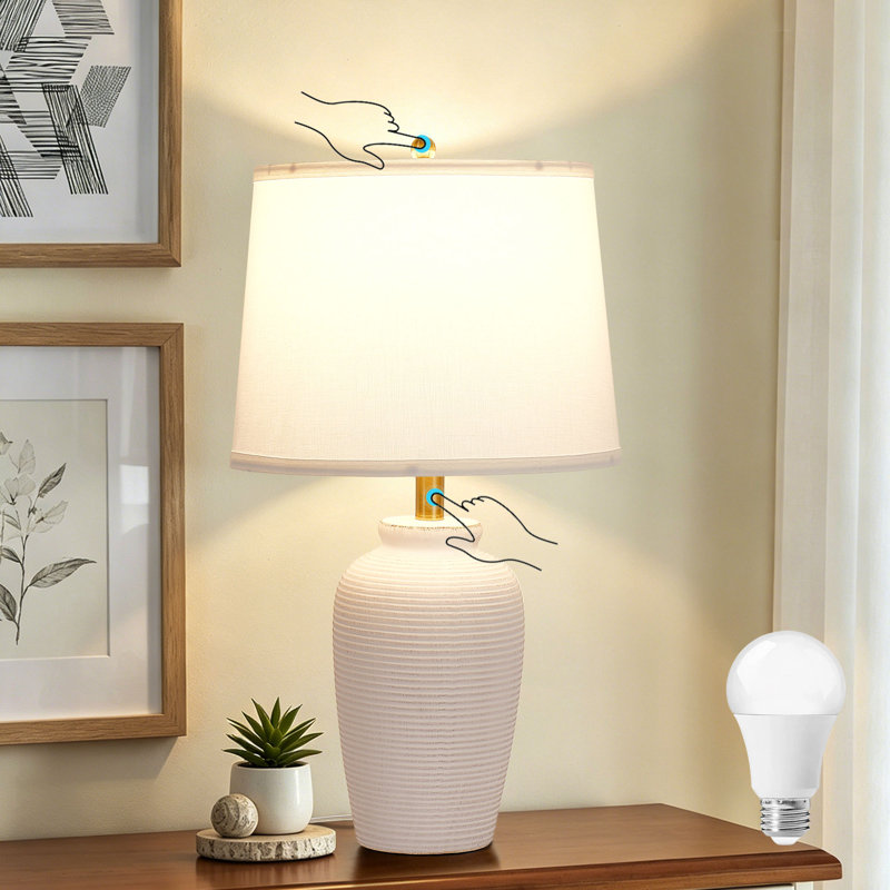 23.8"Ceramic Table Lamp Touch Control Bedside Lamp