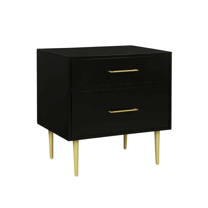 Baugh Glam Two Drawer Nightstand, Black