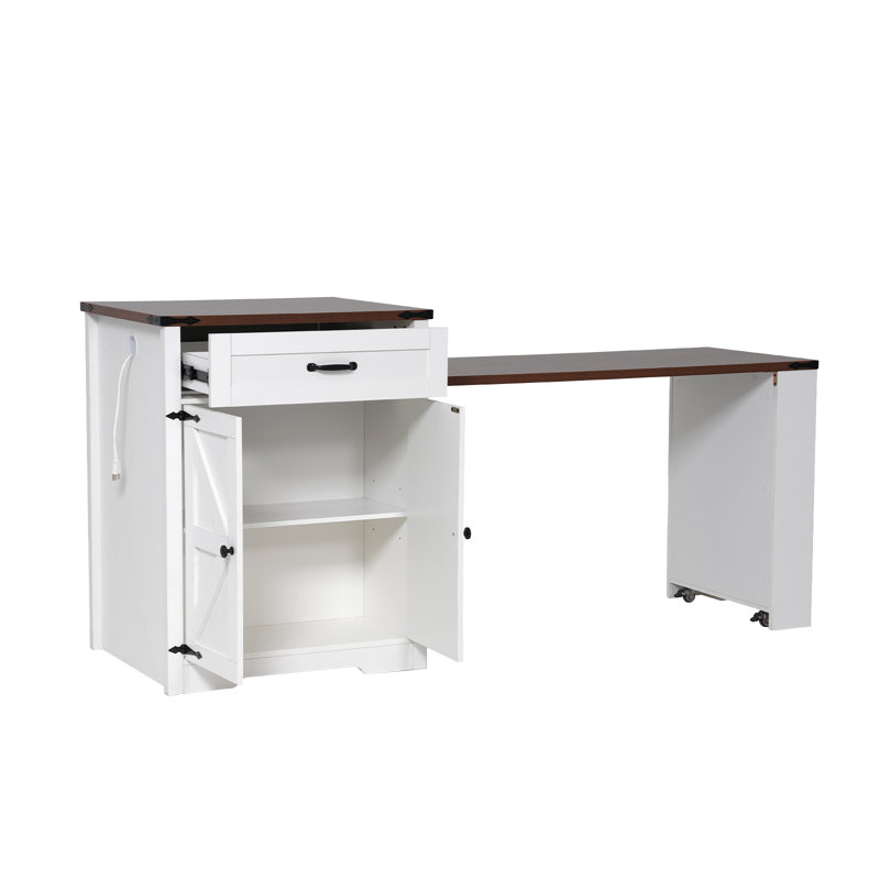 Îlot de cuisine 77,4 po avec table de salle à manger extensible pour 4 à 6 personnes