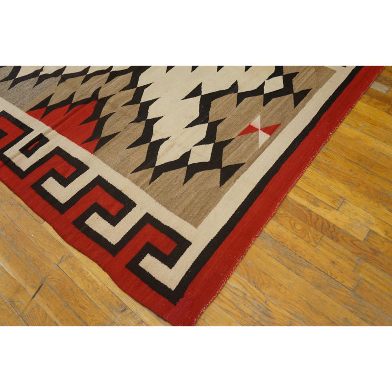 Antique Native American Tribal Geometric Double Heart Design Navajo Rug