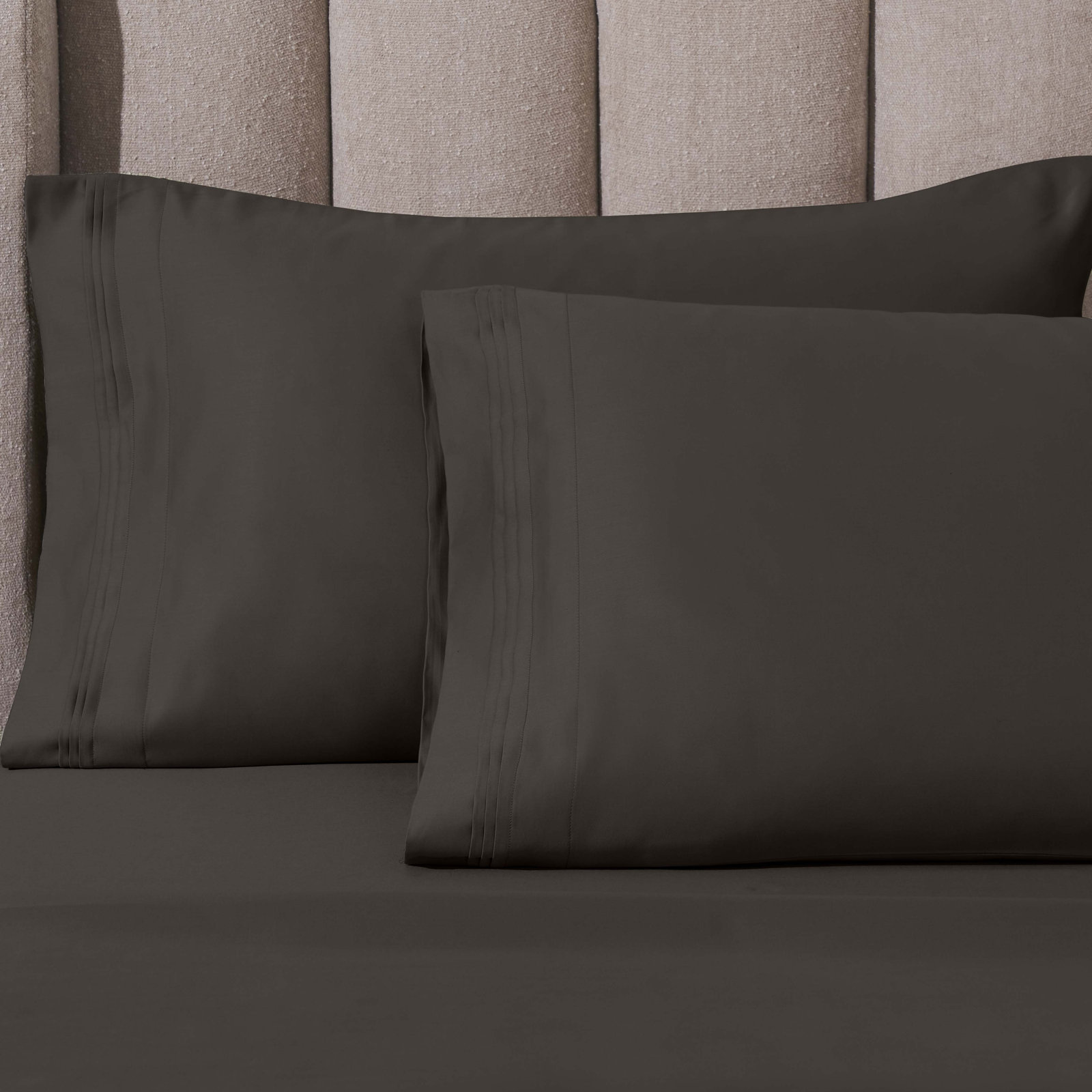 Arling Cotton Pillowcase, King Pillowcase, Charcoal