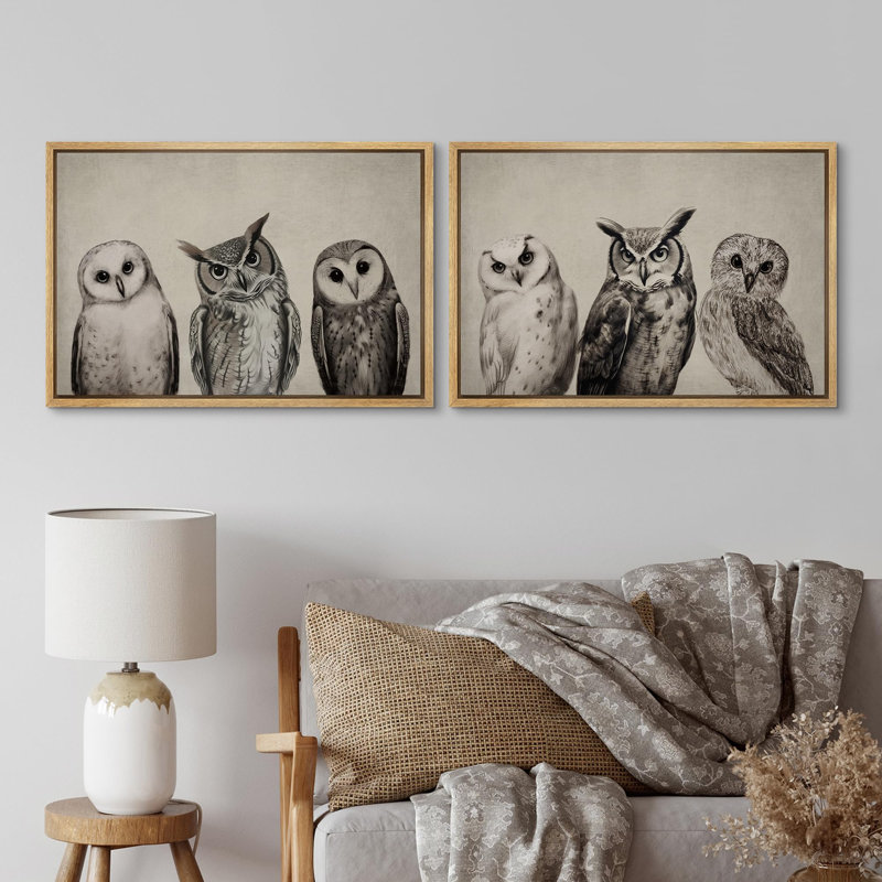 Oiseaux, animaux, hiboux, animal, 2 pièces, Encadré naturel, H 16 po x l 24 po