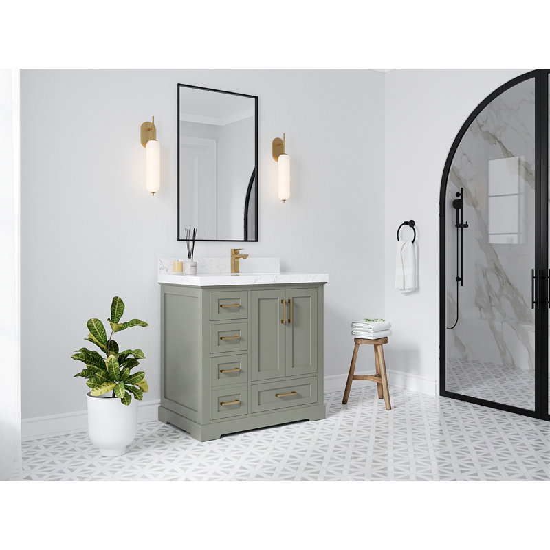 Boston 36" Evergreen Solid Wood Bathroom Vanity with Empira Quartz Top