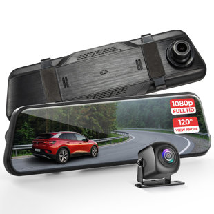 Pyle Dual Dash Cam Rearview Mirror, 1080P Full HD Front And Rear Car Camera With Night Vision, G-Sensor, Loop Recording, 9.66” Touchscreen, Backup Cam, Motion Detection, Wide-Angle Lens, 12" X 2" X 3"